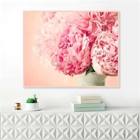 Peony Print Pink Peonies Flower Prints Pink And Pale Mint Wall Art