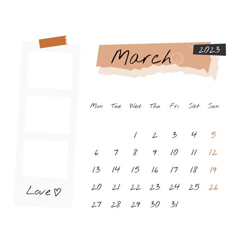 Kalender März 2023 Mit Polaroidrahmen März März 2023 Kalender Maret