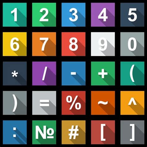 Numbers And Mathematical Icons Set In Flat Style With Long Shado Stock