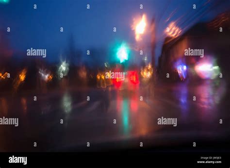Street Traffic At Rainy Night Stock Photo Alamy
