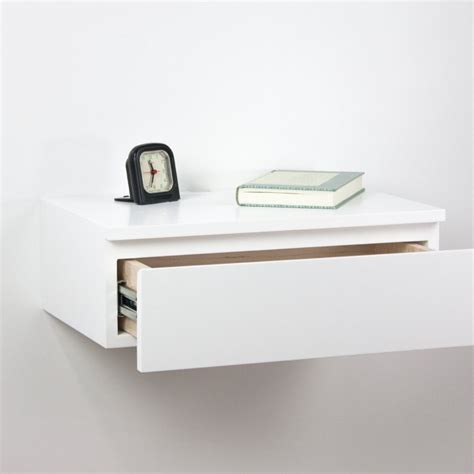 Sleek White Floating Nightstand Drawer Bedside Table Spark Shell