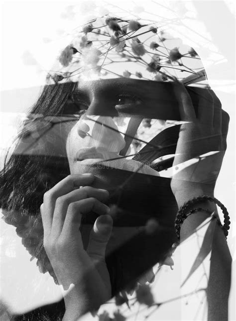 Double Exposure Portrait Of A Young Girl With Flawless Skin Stock Image