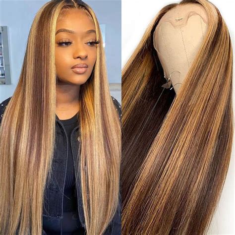 piano colored hair highlight hd lace wigs for women straight lace front wigs brown hair with