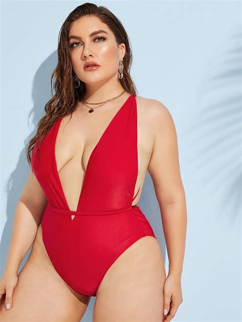 shein criss cross back plunge one piece jennifer lopez red one piece swimsuit august 2019