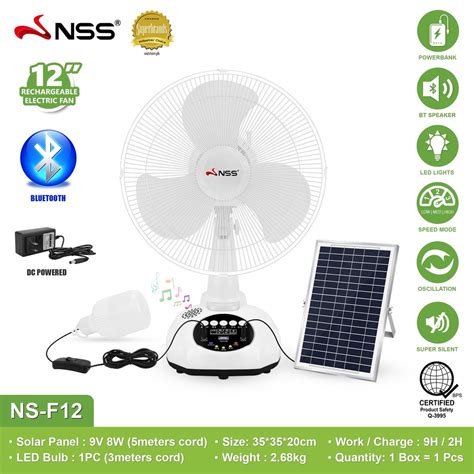Nss Solar Fan Bluetooth Powerbank Fan Solar Electric Fan 12