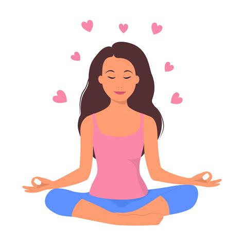 Girl Meditating Love Yourself Meditation Vector Cartoon Illustration