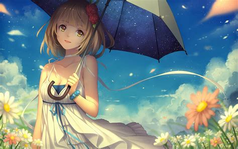Anime Girl With Umbrella Hd Wallpaper Background Image