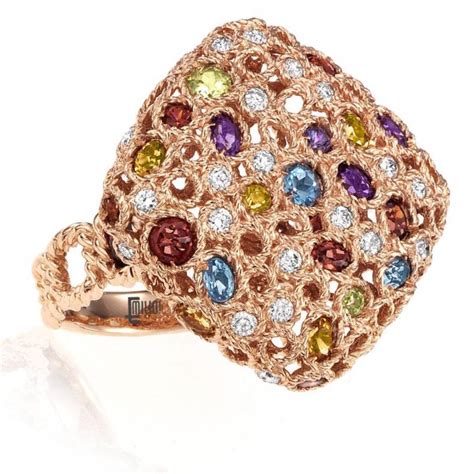 Multi Color Gemstone Diamond Rose Gold Ring At 1stdibs Gold Color