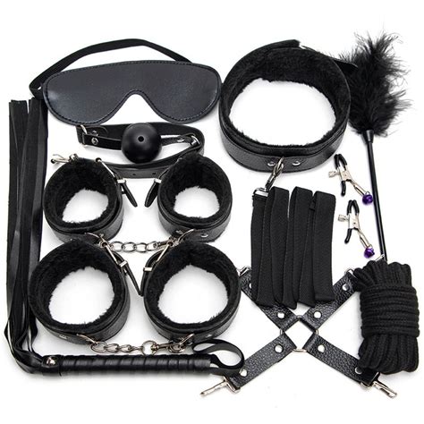 Sexy Leather BDSM Set Plush Sex Bondage Kits Handcuffs Adult Games Whip Gag Nipple Clamps Sex