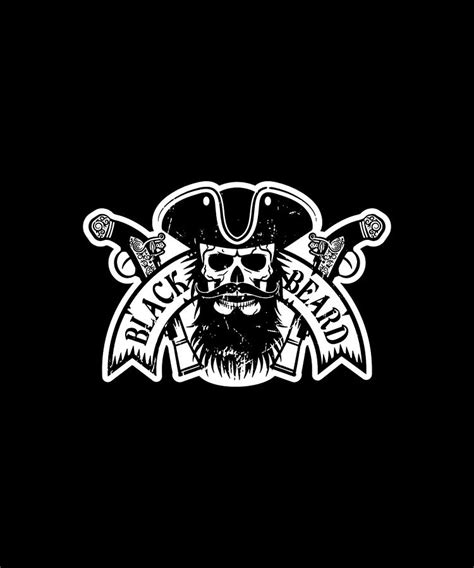 Black Beard Pirate Bearded Man Ocean Pirate Ship Sword Graphic Digital