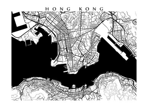 Hong Kong Map Print China Poster Art Etsy