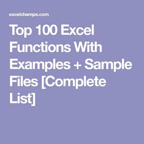 The Top 100 Excel Functions With Examples And Sample Files Complete