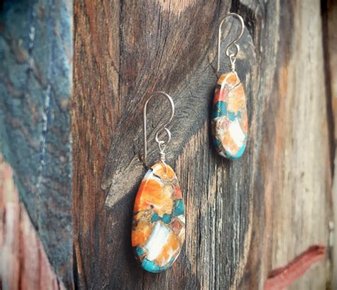 Slab Spiny Oyster Turquoise Earrings Native American Jewelry Santo