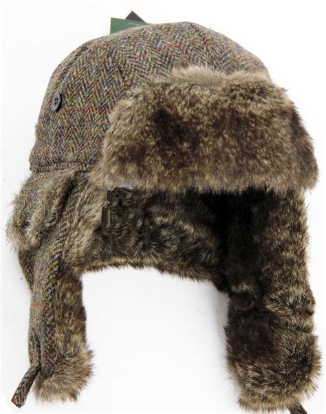 Harris Tweed Retro 60s Herringbone Faux Fur Trapper Hat