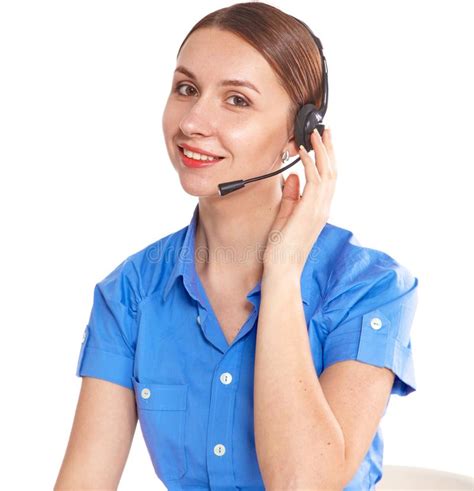 Portrait Of Woman Customer Service Worker Call Center Smiling Operator With Phone Headset