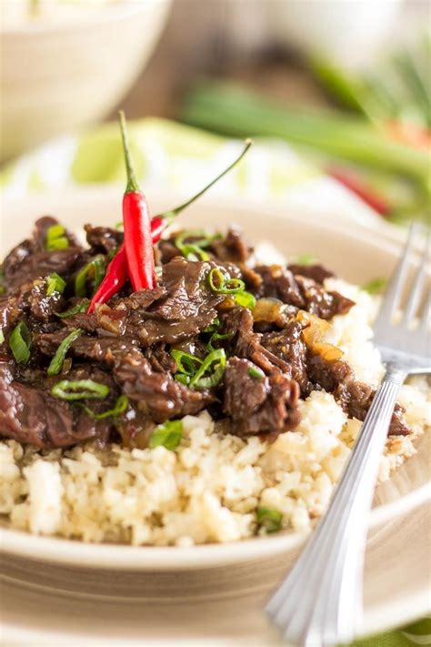 Garnish with fresh red chili, if desired. Mongolian Beef over Cauliflower Rice | Recipe | Paleo ...
