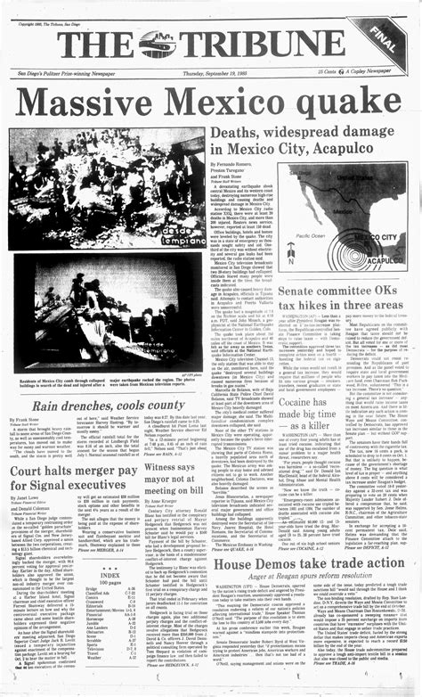 September 19, 1985: Massive quake strikes Mexico - The San Diego Union ...