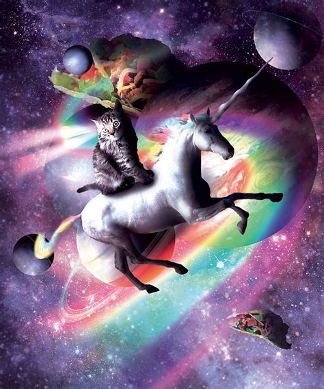 Space Cat Riding Unicorn Laser Tacos And Rainbow Digital Art By