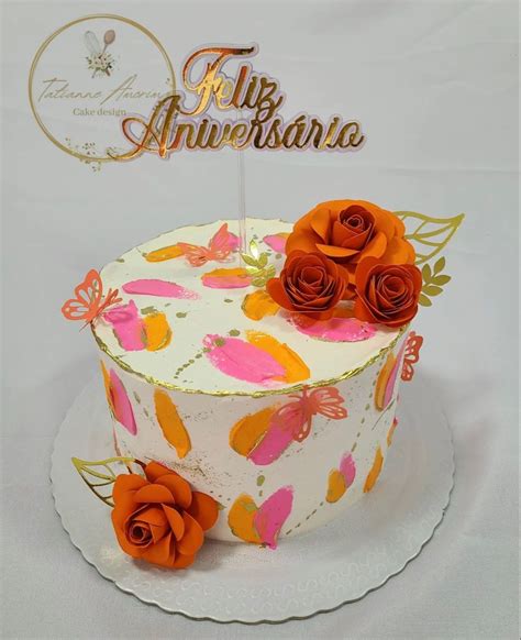 Bolo Chantininho Rosa E Laranja🧡 Cake Birthday Cake Cake Design