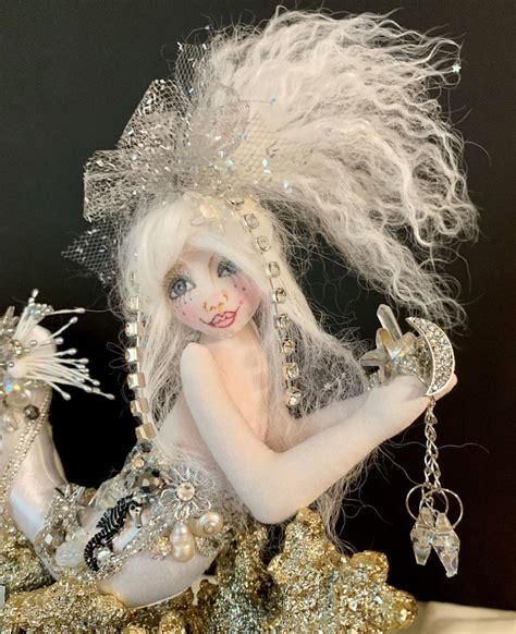 Ooak Moon Mermaid Art Doll Soft Sculpture Cloth Mermaid Art Etsy