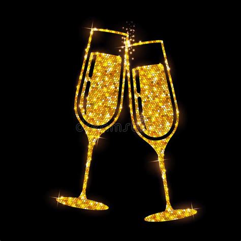 Champagne Glass Vector Icon Golden Sparkle Champagne Glasses Stock Vector Illustration Of