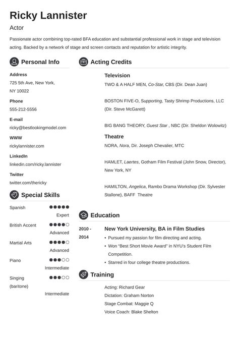 Acting Resume Template An Actor Resume Example Tips In Theatrical