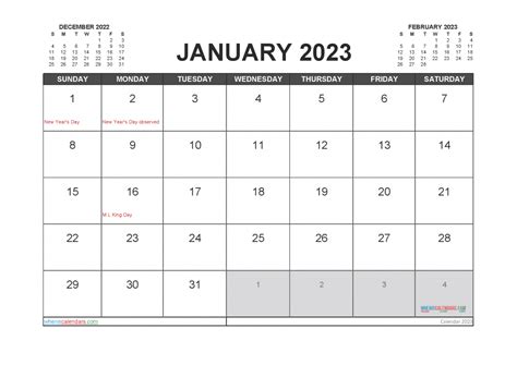 Free January 2023 Calendar Printable Pdf And Image