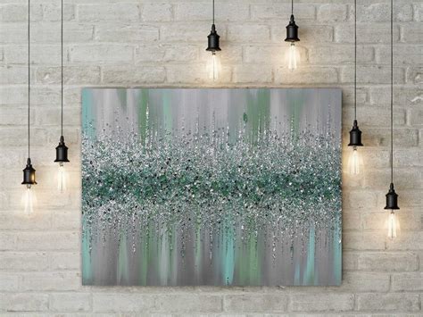 Silver Glitter Glass Painting Glitter Painting Moss Green Etsy