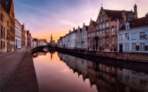 Wallpaper Belgium Bruges River City Houses Dusk 1920x1200 Hd