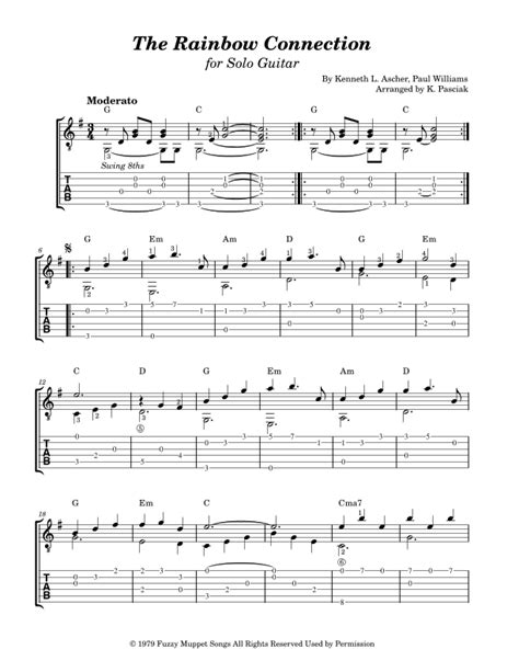 The Rainbow Connection Sheet Music Kenneth L Ascher Easy Guitar Tab