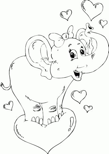 Elephant On Heart Coloring Page