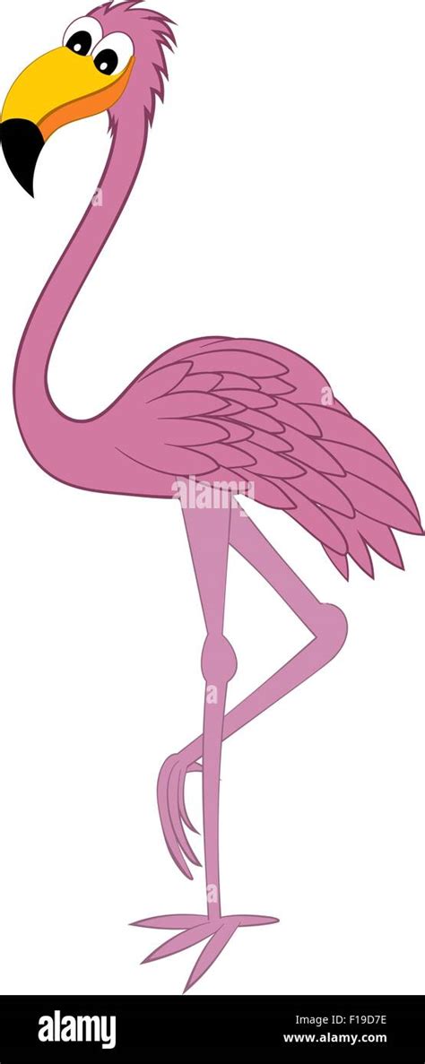 Funny Cartoon Character Pink Flamingo Standing On One Leg