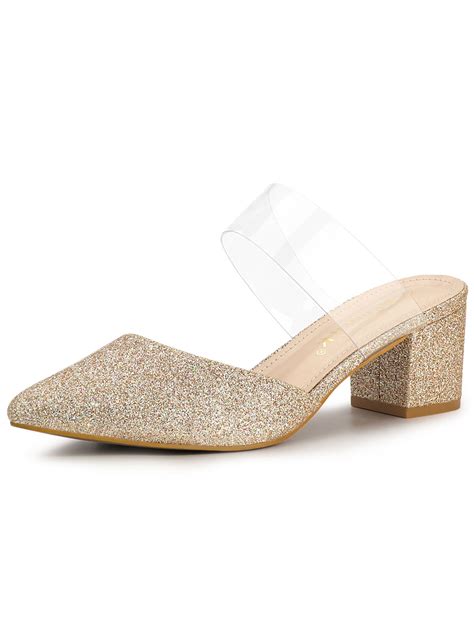 Allegra K Allegra K Women S Pointed Toe Glitter Block Heels Mules