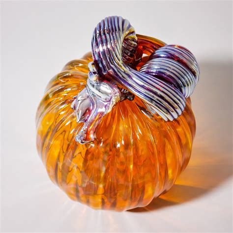 Hand Blown Glass Pumpkin Amber With Gold Stem Etsy