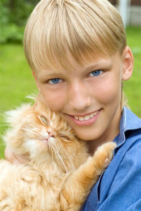Boy With Cat Stock Image Image Of Health Animal Child 20762839