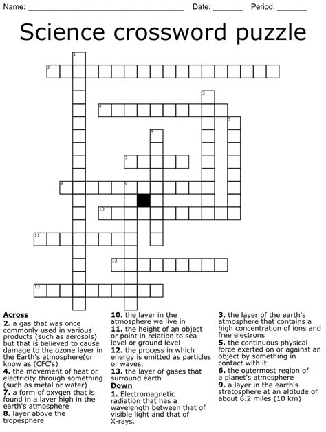 Science Crossword Puzzle For Kids
