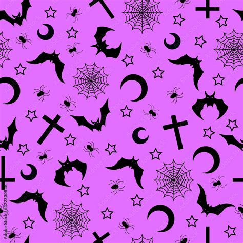 Pastel Goth Background With Bats Crosses And Stars Seamless Kawaii
