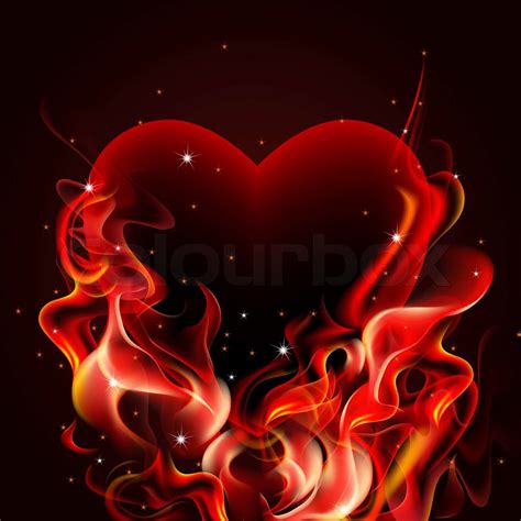 Burning Heart On Dark Background Stock Vector Colourbox