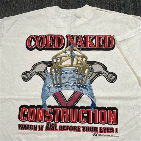 Coed Naked T Shirt Mens Large White Vintage 90s Funny Sex Construction
