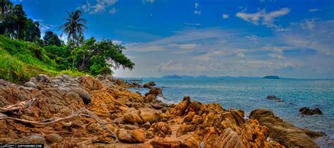 Coconut Island Hdr Panorama From Rocky Coast Phuket Thailand Hdr