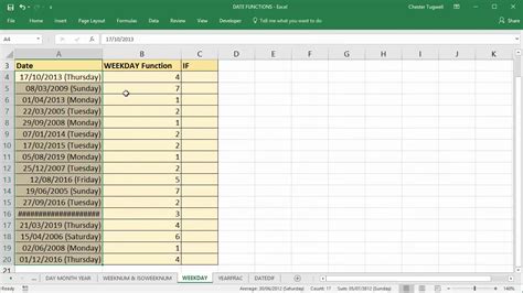 Use Excel To Convert Date To Day Of Week Using Weekday Youtube