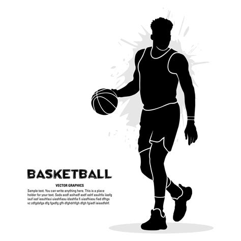 Black Silhouette Of Male Basketball Player Holding Ball Vector