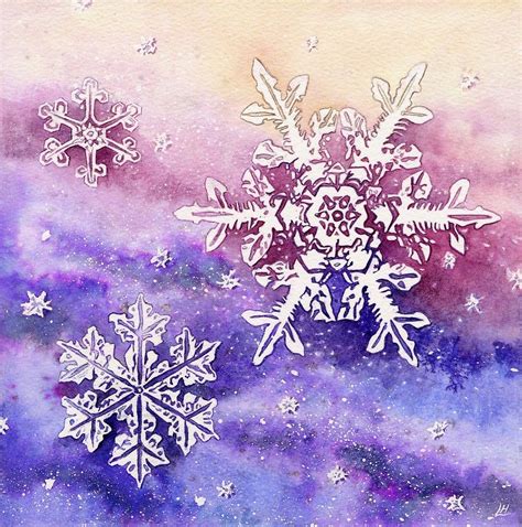 Snow Crystals Watercolour On Paper By Lynne Henderson