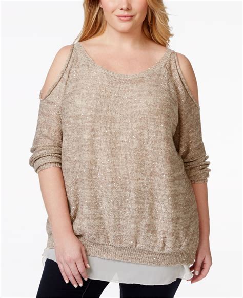 Lyst Jessica Simpson Plus Size Tearose Cold Shoulder Sequin Top In Brown