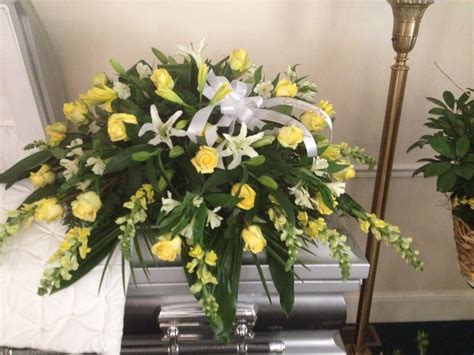 Yellow And White Casket Spray Funeral Floral Arrangements Funeral