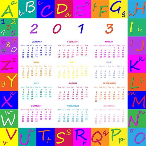 2013 Calendar For Kids Free Stock Photo Public Domain Pictures
