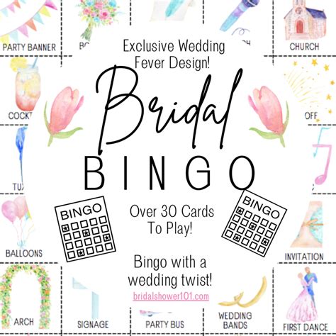 Bridal Bingo Wedding Fever Edition Game Printable Bridal Shower 101