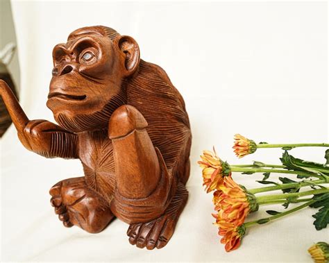 Wooden Carving Monkey With Penis 85 Inch 21 Cm Hand Carved Etsy Uk