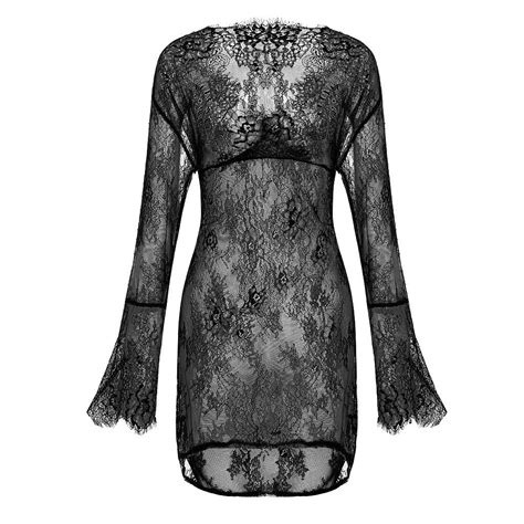 Wholesale Women Sexy Lingerie Plus Size Nightdress Lace Sleepwear See Through Long Sleeve