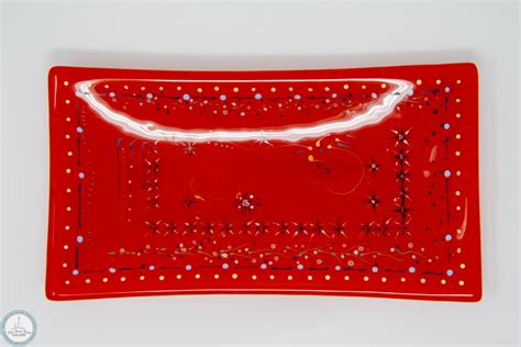 Fused Glass Dish Rectangle Red